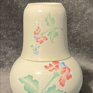Vintage Hand Painted Bedside Water Carafe With Cup Top.